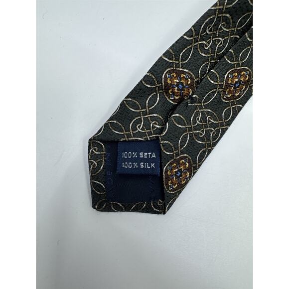 Today's Man Made In Italy Green and Orange Medallion Patten Men's Neck Tie - Picture 8 of 9